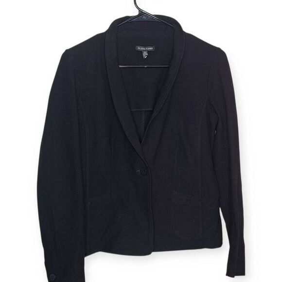 Eileen Fisher Women's Black Wash Stretch Crepe One Button Blazer size XS - Picture 1 of 5